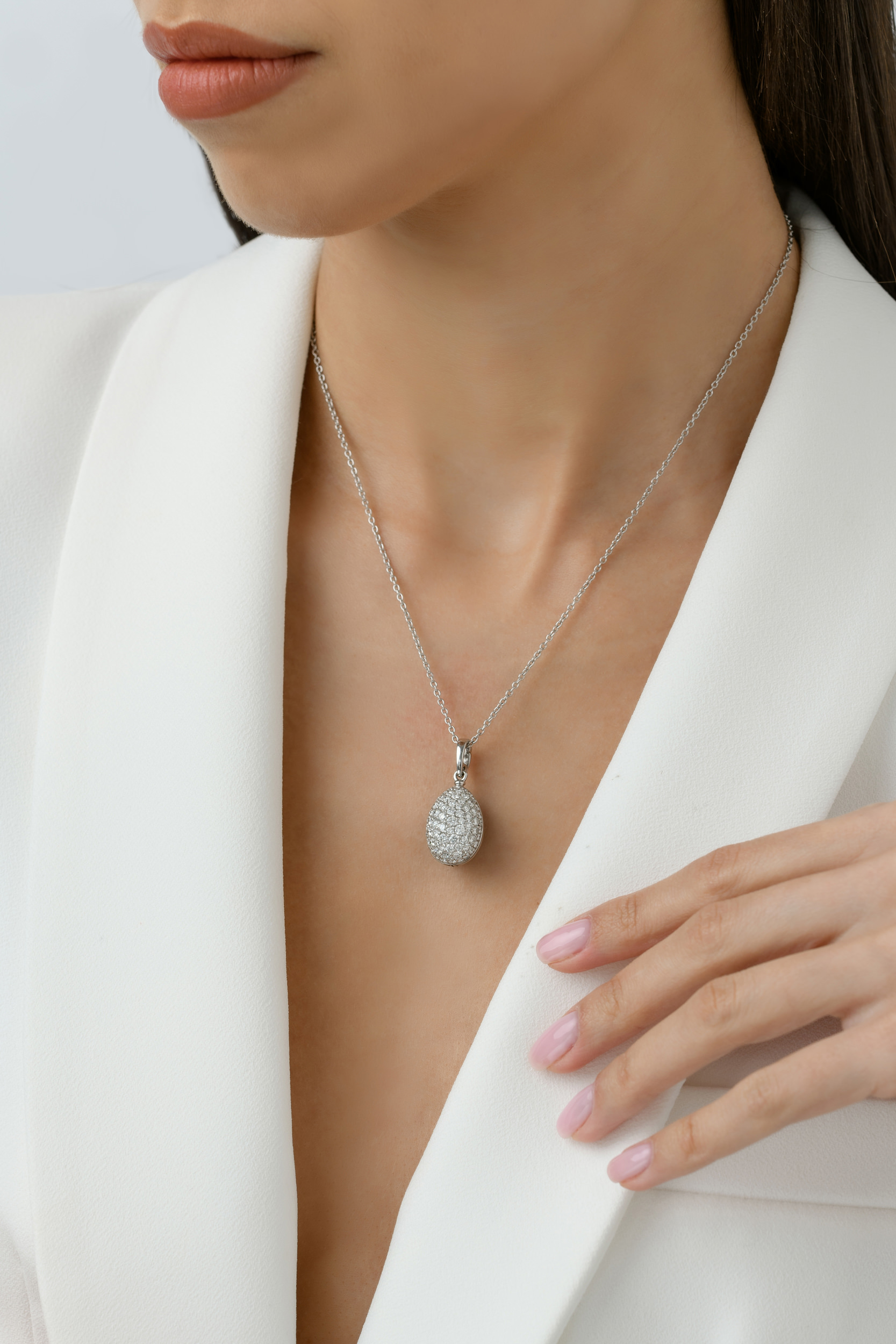 FABERGE Diamond Royal Blue Egg Pendant Necklace | Kessaris
